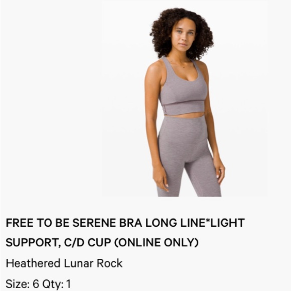 Lululemon Free to Be Serene Longline Sports Bra Sz 6 Lunar Rock